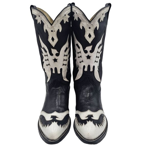 Custom Eagle Phoenix Cowboy Boots Black and White Leather Men 11 Western